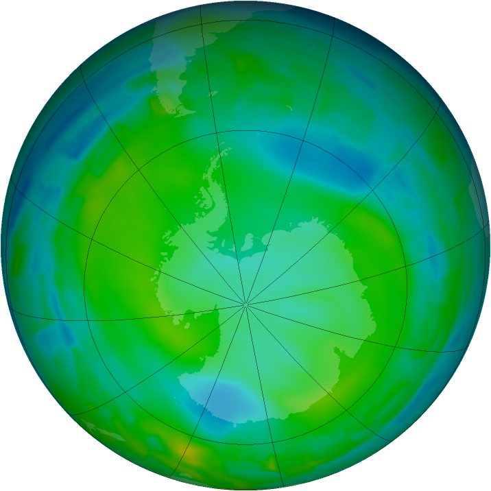 Antarctic ozone map for 21 June 2012